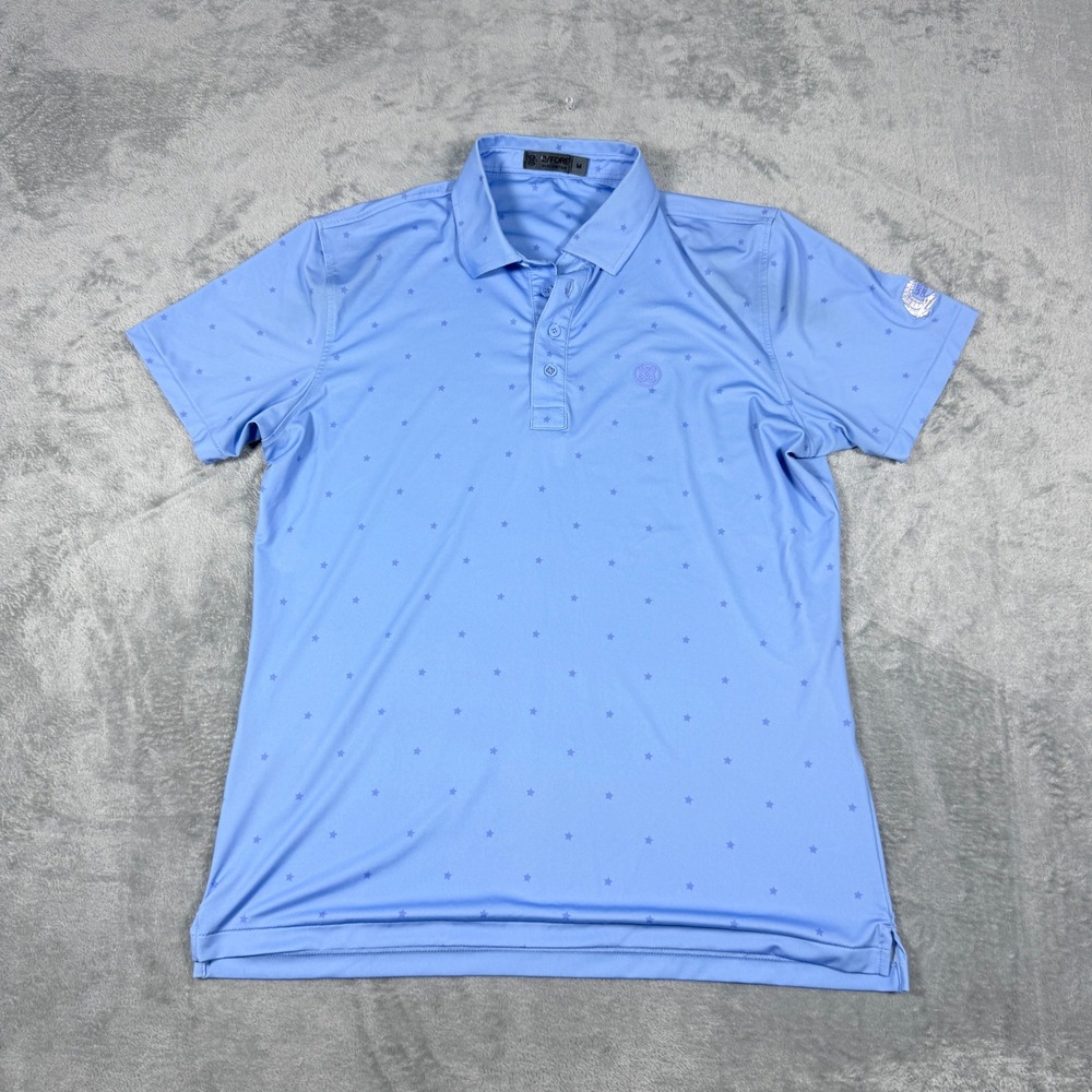 G/FORE Mens Medium Polo Shirt Blue Star Print Gator Creek Golf Short Sleeve